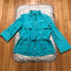 Lafayette 148 Linen Blend Shimmer Green Turquoise Utility Jacket Windbreaker 10